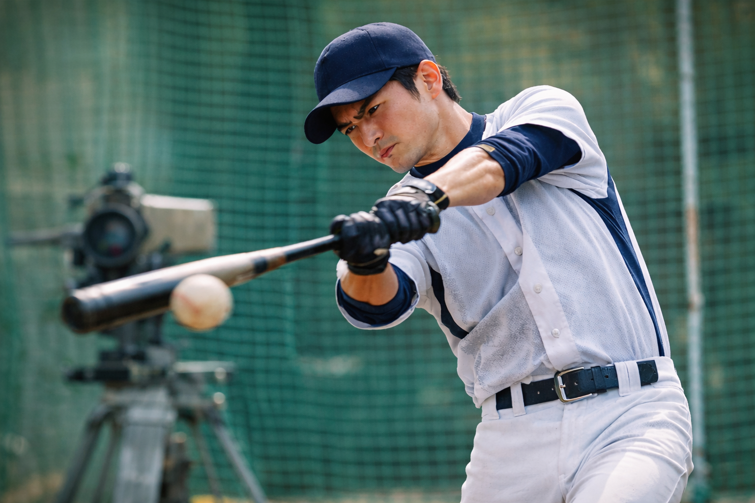 野球のバッティングに夢中になっている表情のイメージ