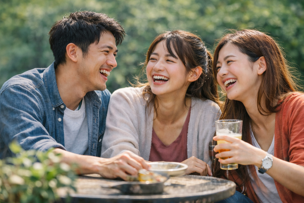 仲間と過ごす自然体な日常の表情のイメージ